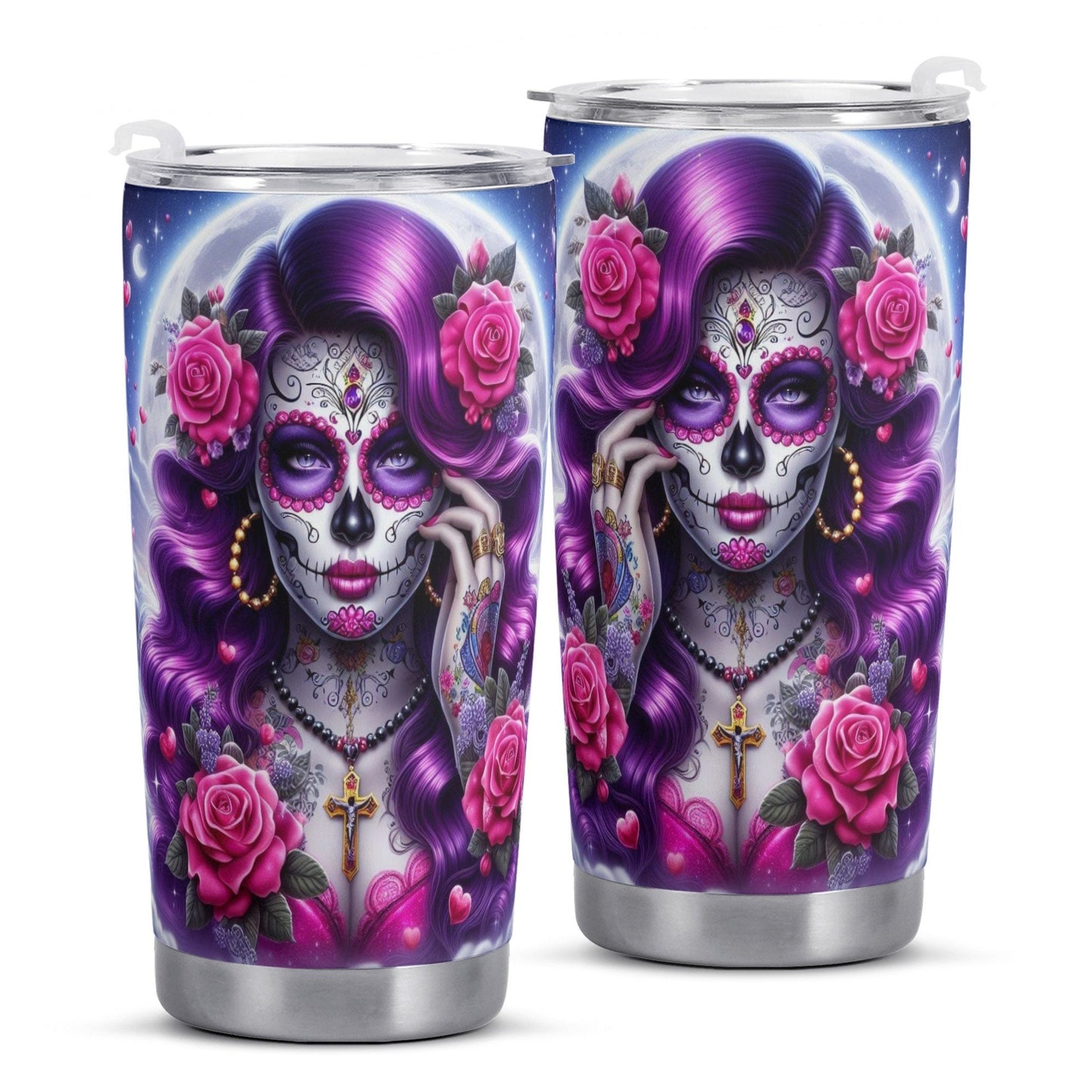 Day of the dead tumbler, sugar skull cup mug tumbler, Dia de los muertos skull tumbler mug cup, candy skull skeleton gothic mug cup tumbler