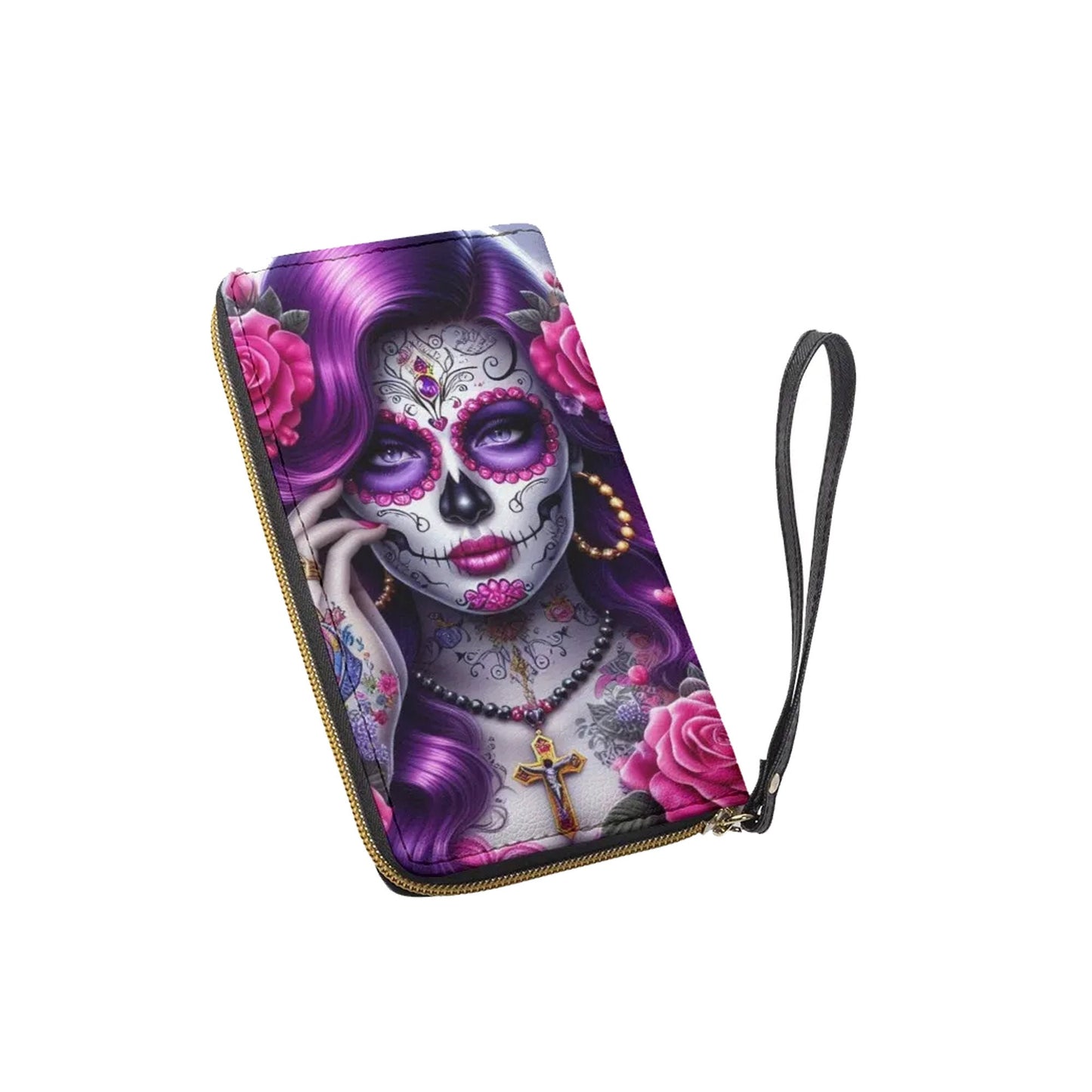 Candy skull girl crossbody bag, sugar skull girl cosmetic wallet, mexico handbag, skull messenger bag, candy sugar skull purse wallet sets