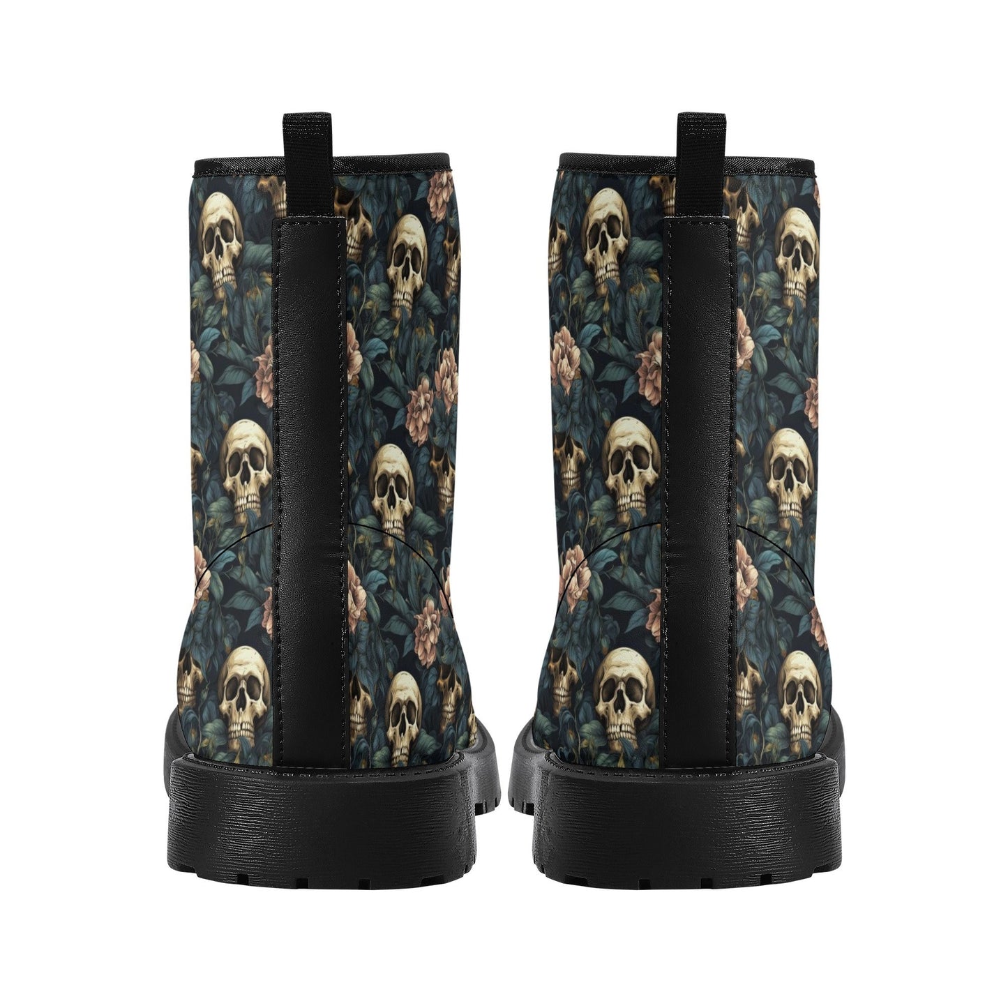 Floral skull leather boots, Halloween skull boots for men, Gothic skeleton skull boots for women, skull boots, Rose skulls men women boots