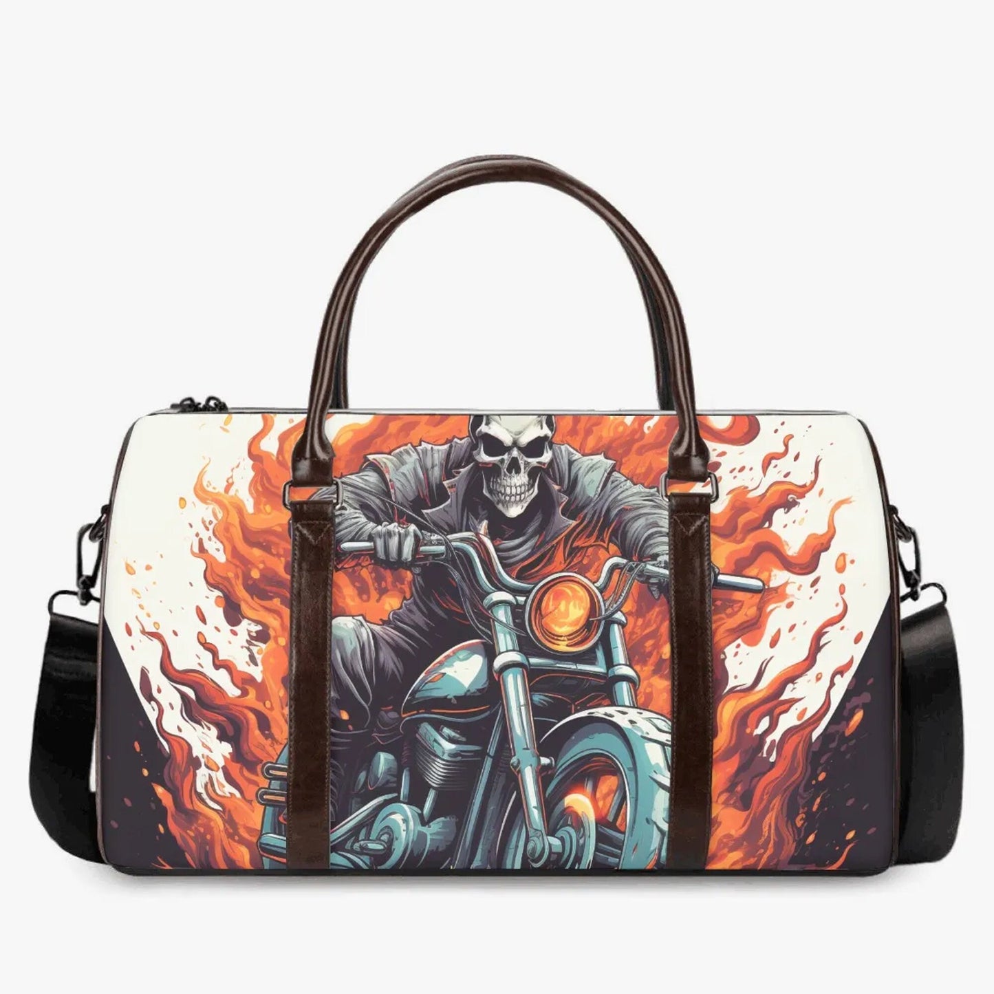 Biker skull large travel bag, evil weekender bags, death skull travel bag, death skull handbag, skull with scythes monogrammed bag, Spooky H
