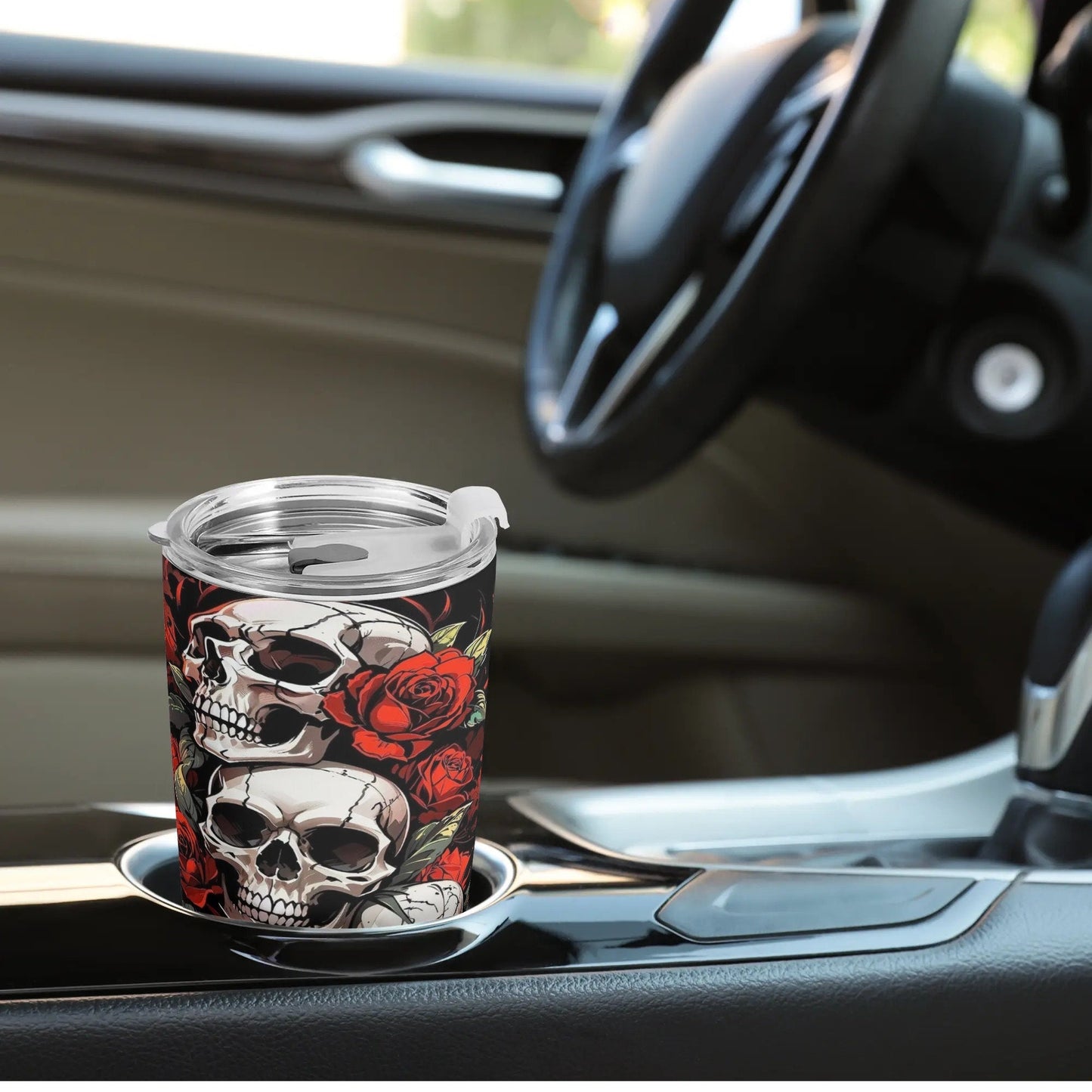 Skull rose mug, floral skull tumbler, skeleton skull tumbler, skull floral Mug grim reaper coffee mug, halloween skull gothic tumbler cup
