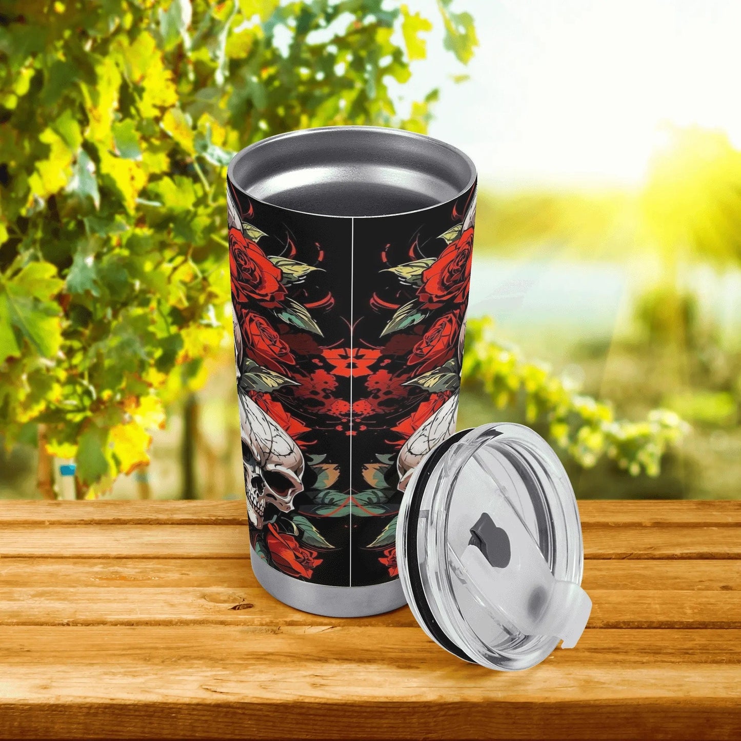 Skull rose mug, floral skull tumbler, skeleton skull tumbler, skull floral Mug grim reaper coffee mug, halloween skull gothic tumbler cup