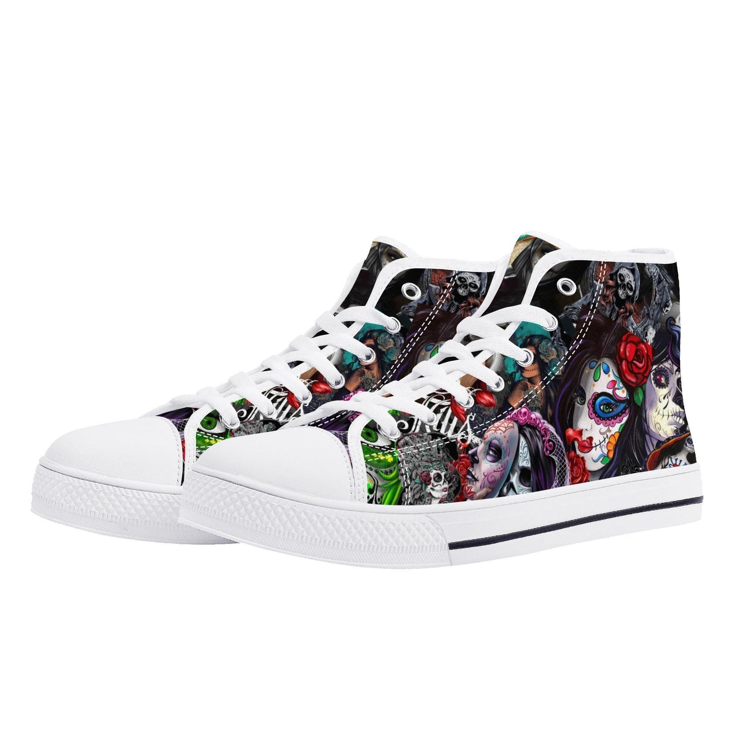 Sugar skull shoes, day of the dead hight top sneakers, dia de los muertos skull sneakers gift, day of the dead high top shoes
