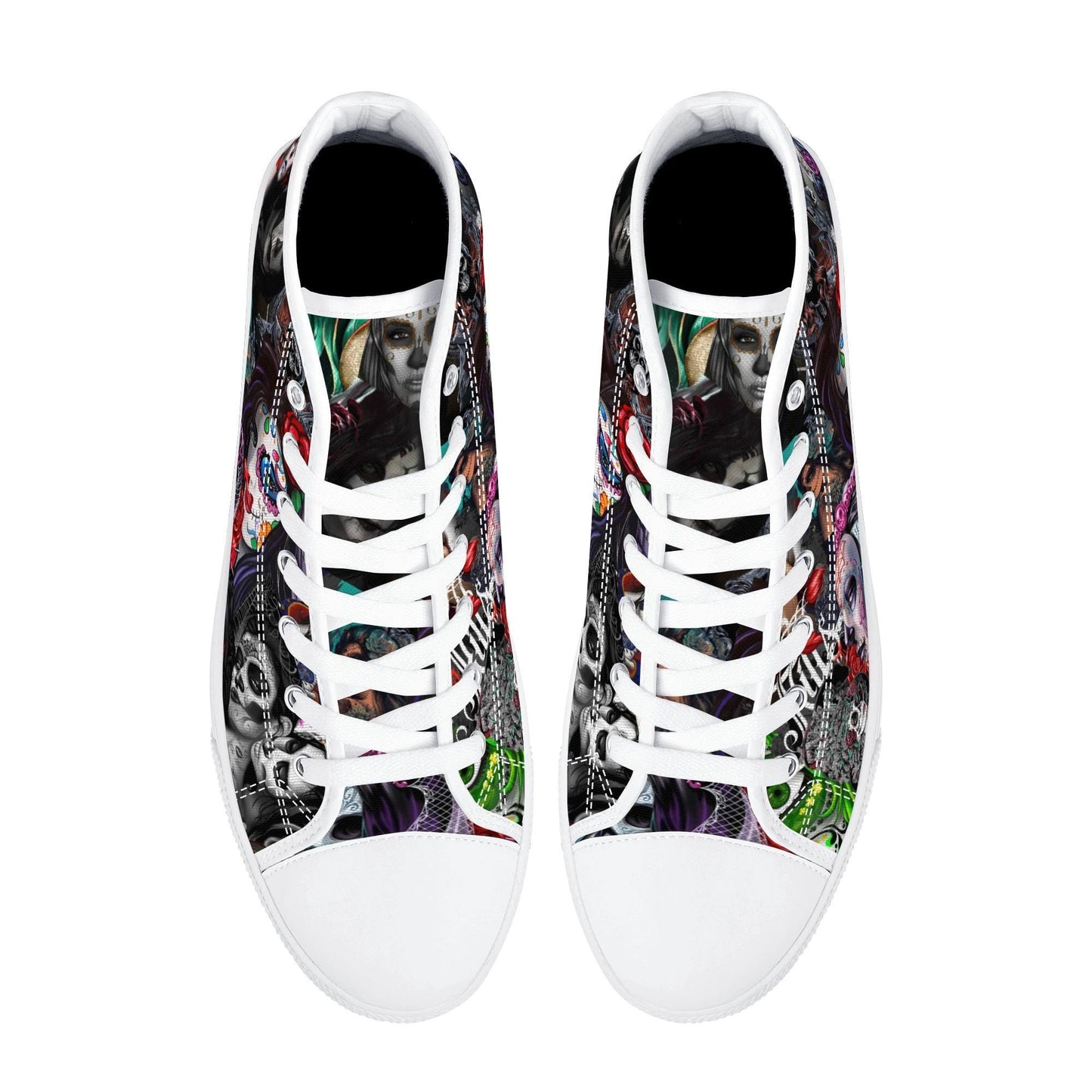 Sugar skull shoes, day of the dead hight top sneakers, dia de los muertos skull sneakers gift, day of the dead high top shoes