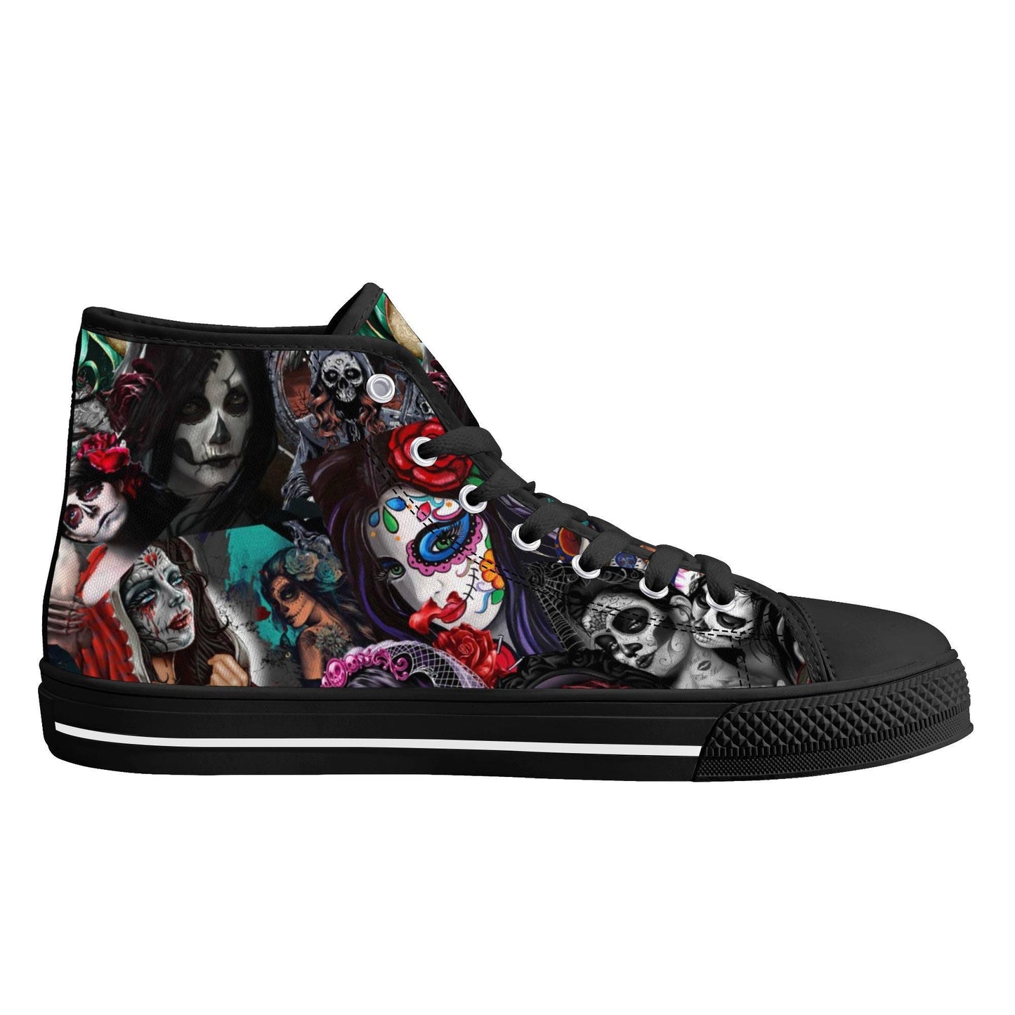 Sugar skull shoes, day of the dead hight top sneakers, dia de los muertos skull sneakers gift, day of the dead high top shoes