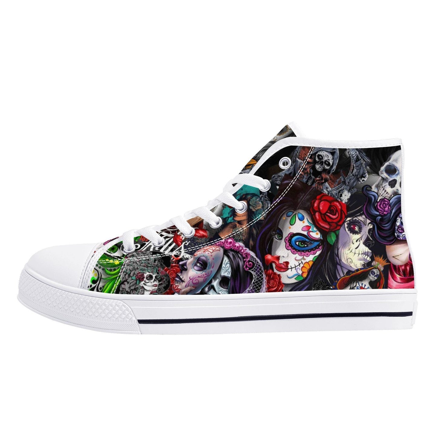 Sugar skull shoes, day of the dead hight top sneakers, dia de los muertos skull sneakers gift, day of the dead high top shoes