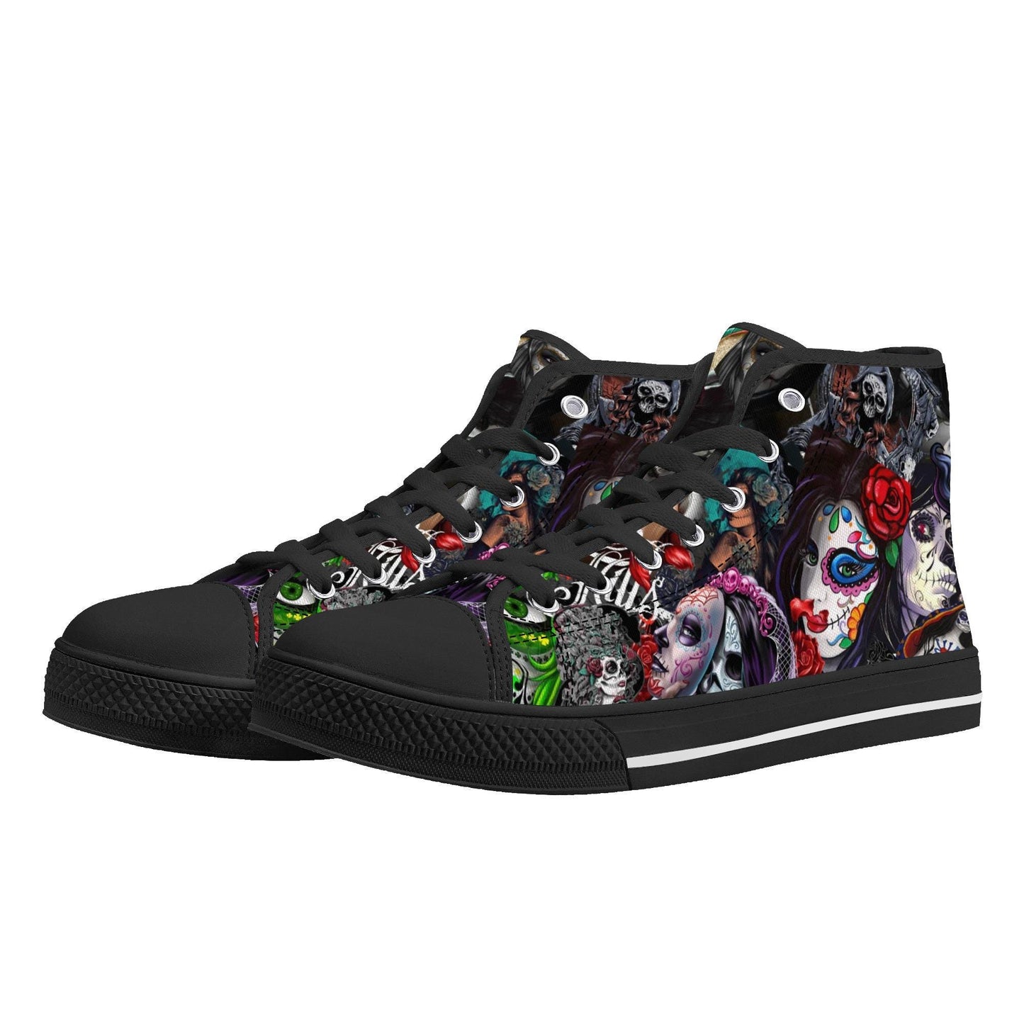 Sugar skull shoes, day of the dead hight top sneakers, dia de los muertos skull sneakers gift, day of the dead high top shoes