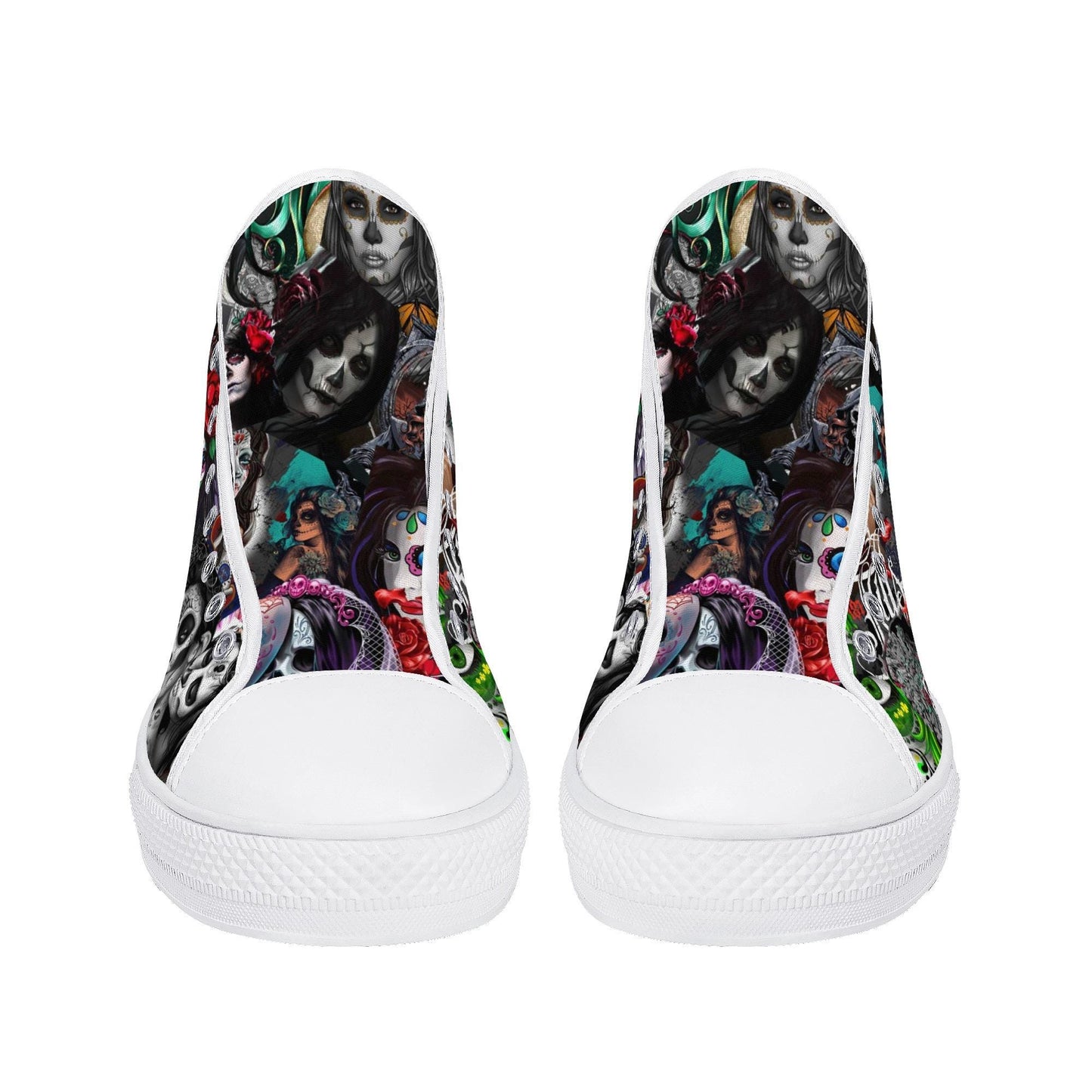 Sugar skull shoes, day of the dead hight top sneakers, dia de los muertos skull sneakers gift, day of the dead high top shoes
