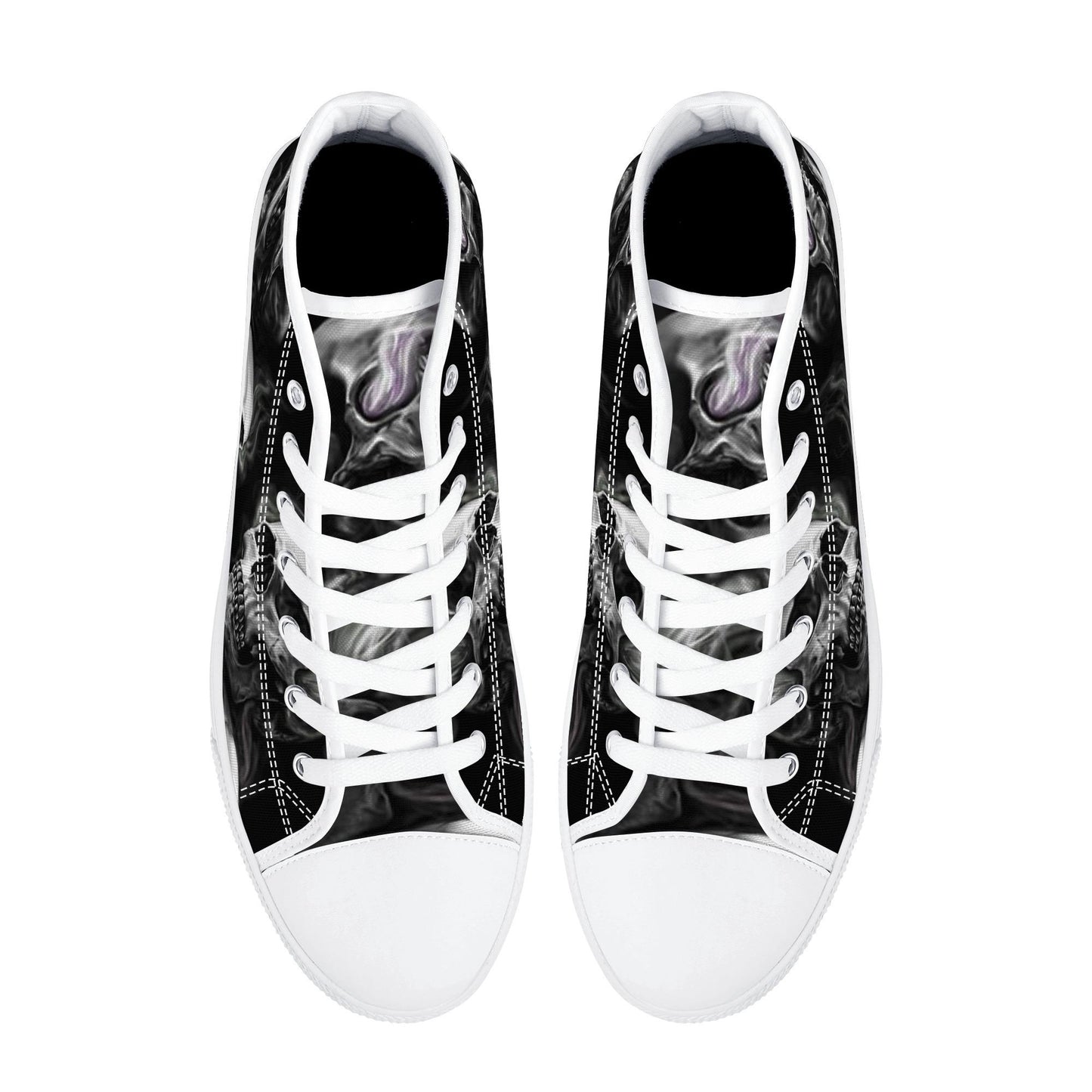 Skull High Top Shoes Black Canvas Sneakers with Smoky Skeleton Design Perfect for Goth Style, Streetwear and Halloween Unique Footwear Gift