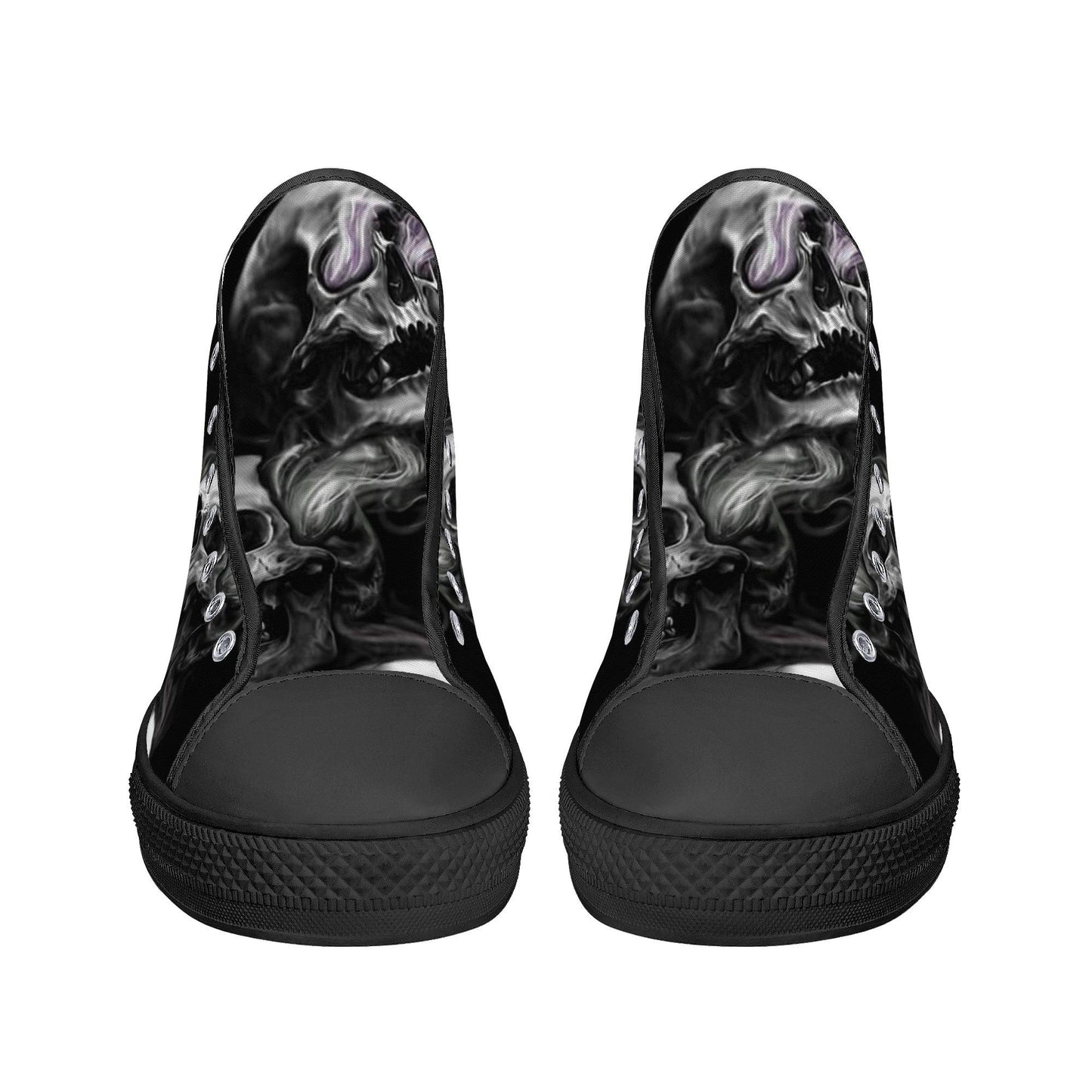 Skull High Top Shoes Black Canvas Sneakers with Smoky Skeleton Design Perfect for Goth Style, Streetwear and Halloween Unique Footwear Gift