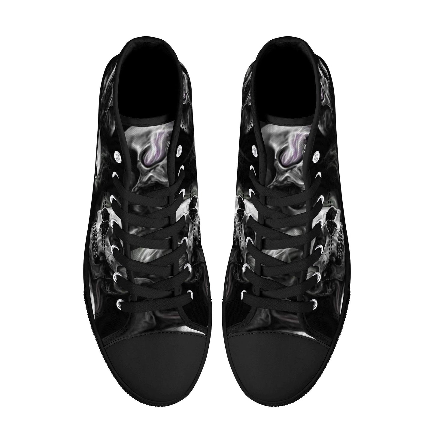 Skull High Top Shoes Black Canvas Sneakers with Smoky Skeleton Design Perfect for Goth Style, Streetwear and Halloween Unique Footwear Gift