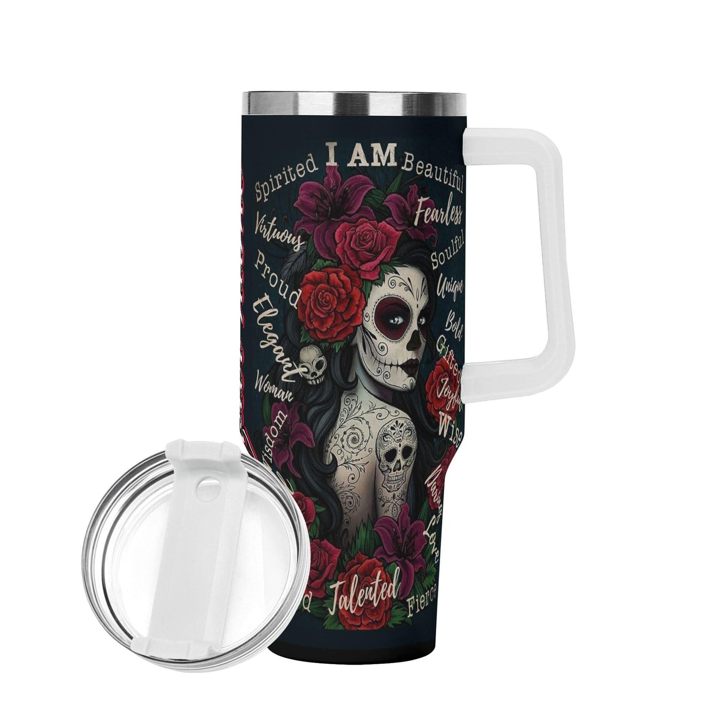 Custom - Sugar Skull 40 oz Tumbler - Candy skull girl tumbler, day of the dead travel mug, skull cup, candy skull mug, dia de los muertos