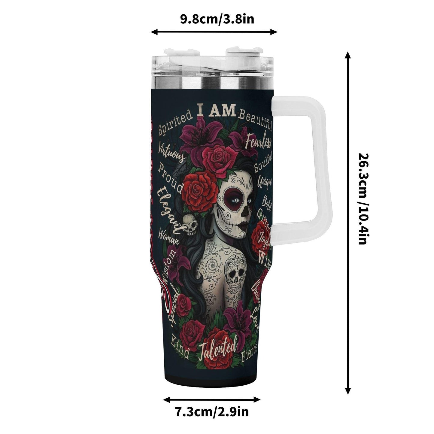 Custom - Sugar Skull 40 oz Tumbler - Candy skull girl tumbler, day of the dead travel mug, skull cup, candy skull mug, dia de los muertos