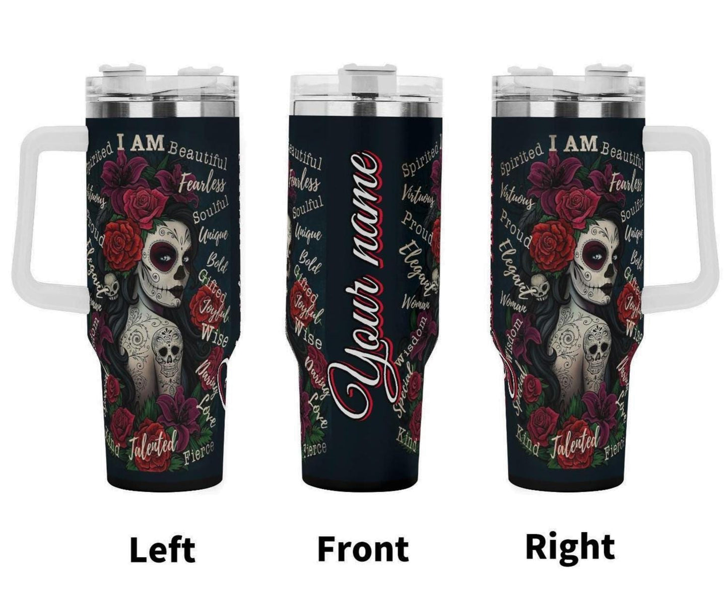 Custom - Sugar Skull 40 oz Tumbler - Candy skull girl tumbler, day of the dead travel mug, skull cup, candy skull mug, dia de los muertos