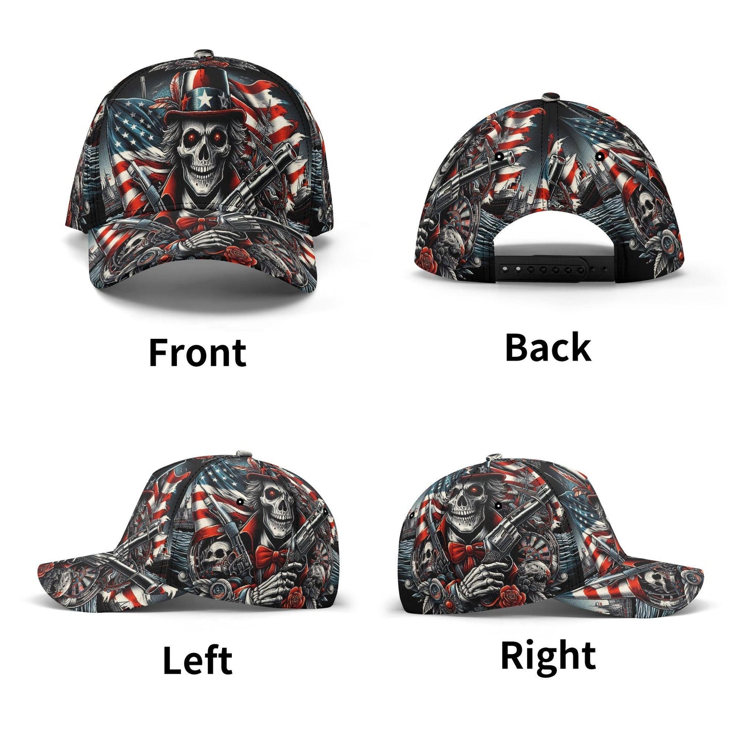 Patriotic Skull Cap - Uncle Sam Skeleton Hat with American Flag Design, Perfect for Veterans, Bikers, and Goth Style, Unique Headwear Gift