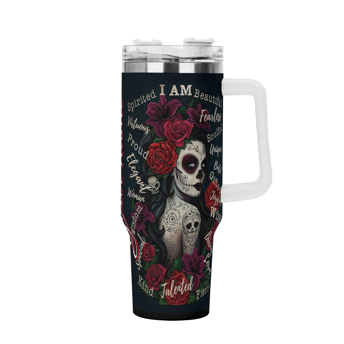 Custom - Sugar Skull 40 oz Tumbler - Candy skull girl tumbler, day of the dead travel mug, skull cup, candy skull mug, dia de los muertos