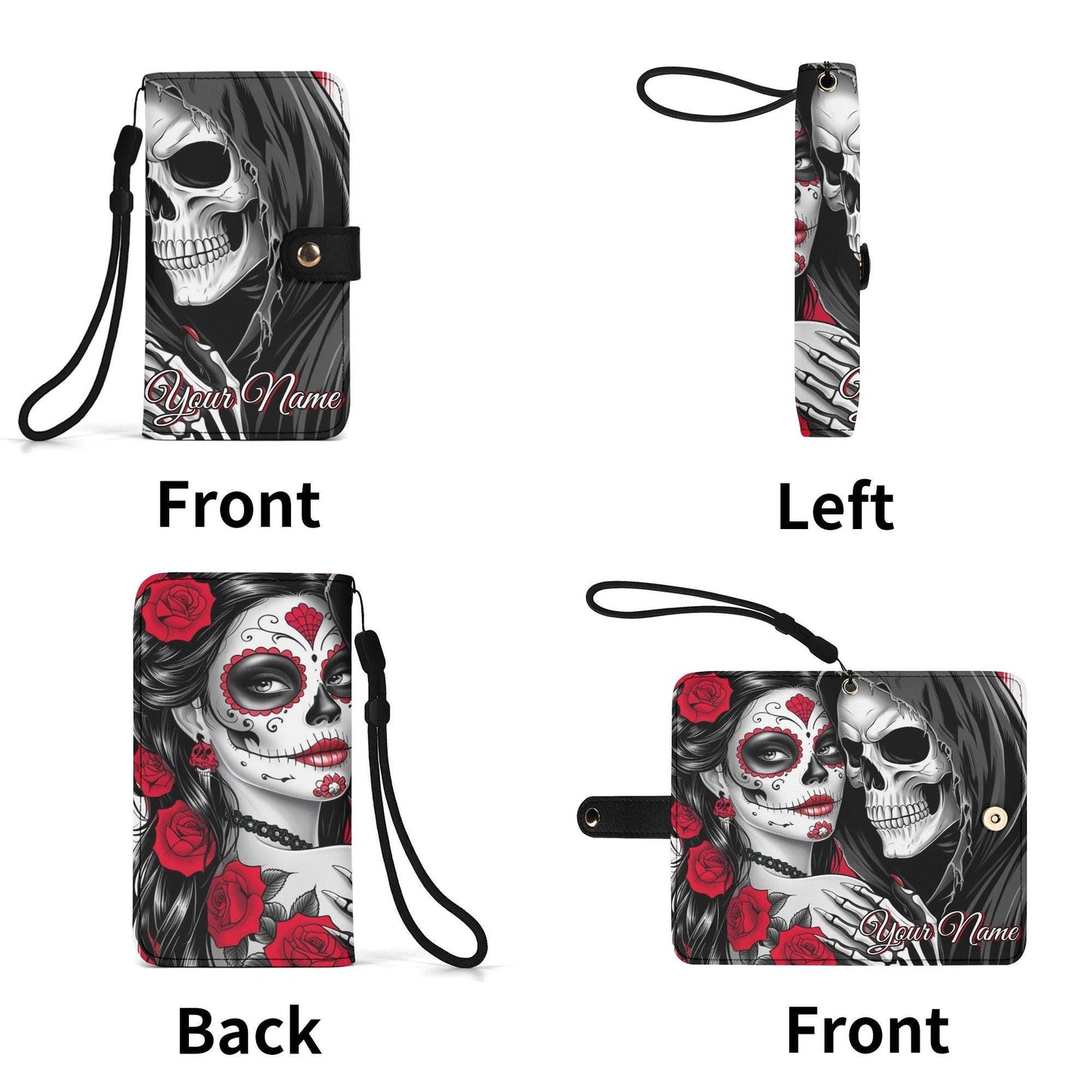 Sugar skull flip case for iphone samsung grim reaper phone case skull phone flip cover, gothic skeleton phone case, candy skull phone wallet