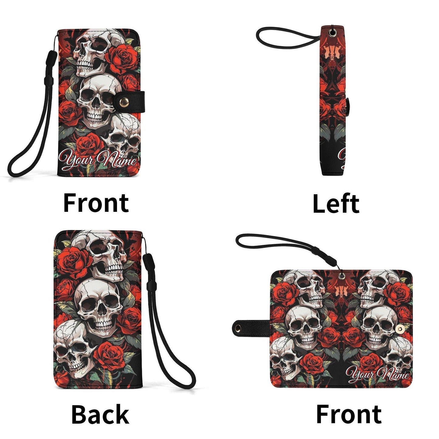 Gothic & Sugar Skull Phone Wallet Case Flip Cover with Card Slot Spooky phone case, halloween case for iphone samsung, gothic phone wallet