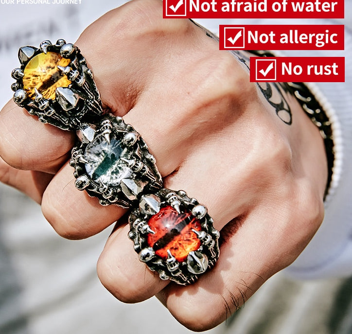 Punk Rock Claw with three Zircon stone evil eye CZ ring men anniversary Biker Skull jewelry christmas Gift BR8-479