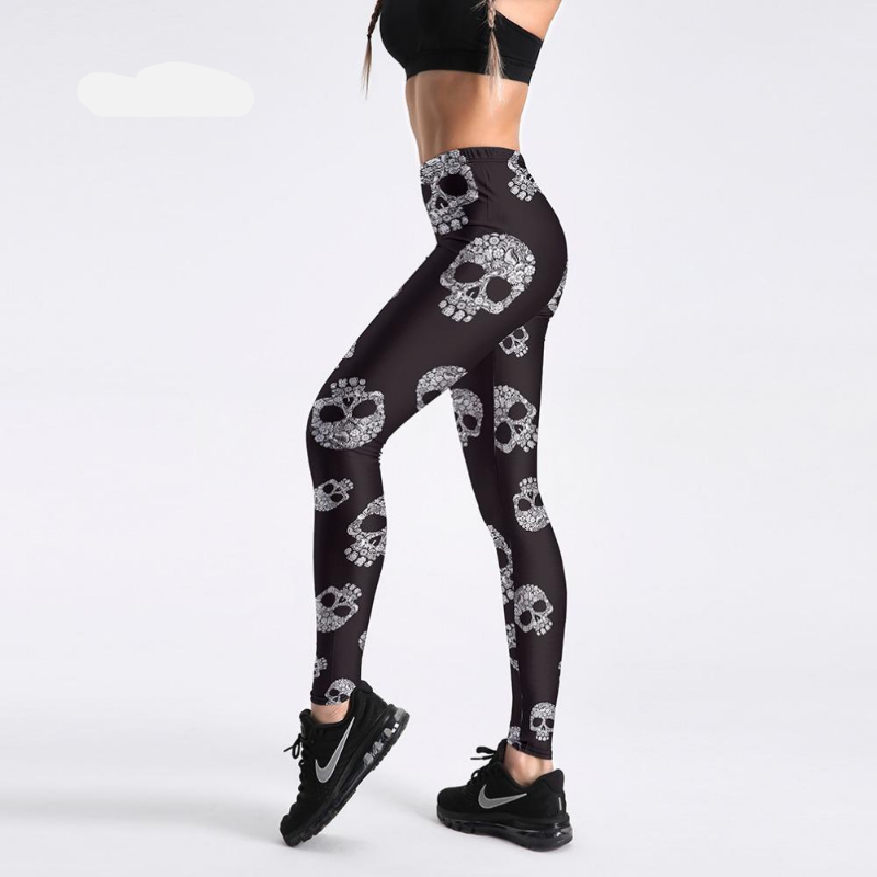 Qickitout Leggings New Arrival 2018 women's plus size leggings Black Skull thermal leggings fitness warm winter leginsy Pants