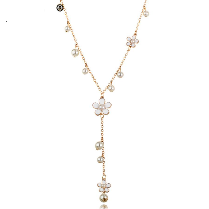 Flower Long Necklace for Women Fashion Simulated Pearl Jewelry Tassel Perlas Necklaces & Pendants Bijoux Femme Perle