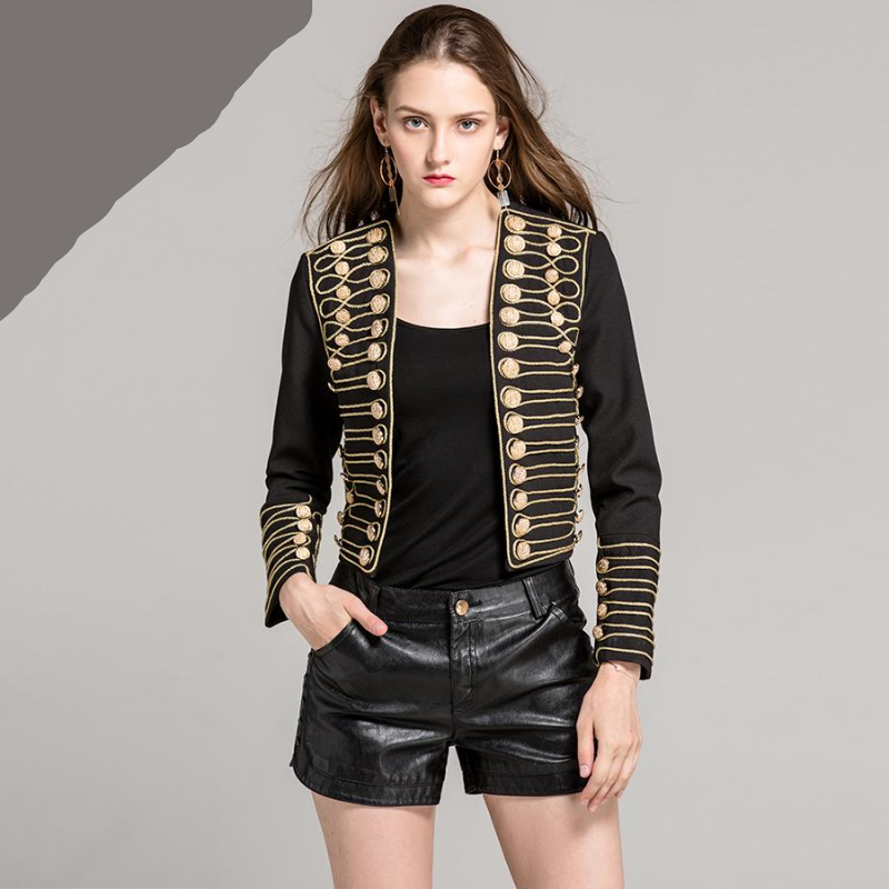 Baroque Ladies Jackets Autumn New Gothic Fashion Full Sleeve Gold Line Metal Button Black Cardigan Women Luxury Jacket