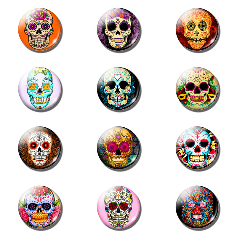 20 PCS Sugar Skull Day of The Dead 25MM Glass Cabochons