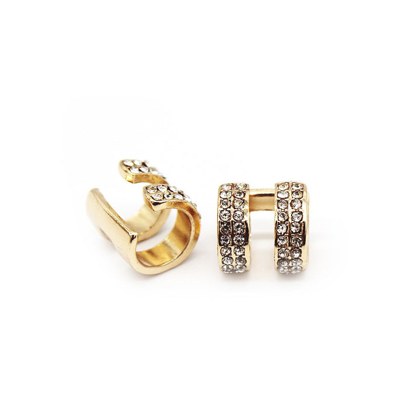 1 Pair Trendy Small Round Ear Cuff Earrings for Women Gold and Silver Plated 2 Rows Rhinestone Clip Earrings Without Piercing