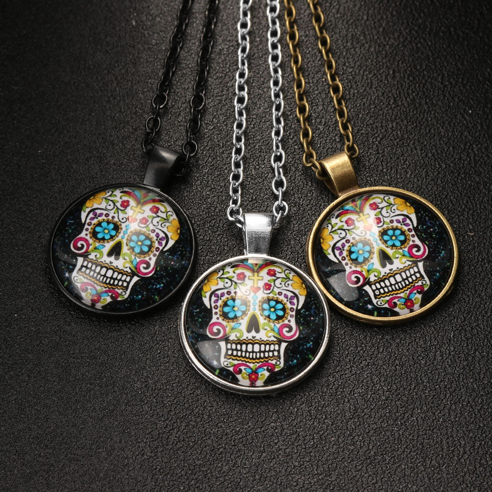 1 Pc Cabochon Glass Silver/Bronze/Black Pendant Sugar Skull Steampunk Necklaces Nice Exquisite Unique Gift  for Women