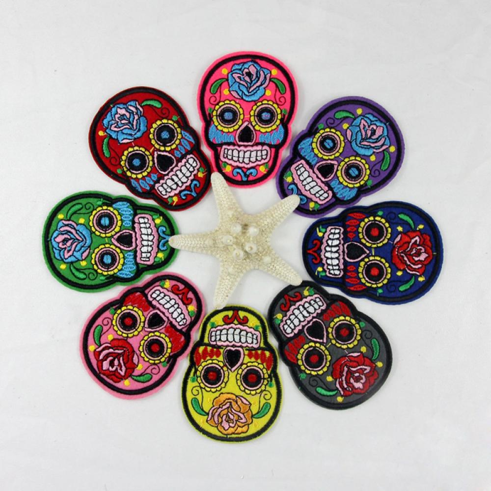 8 Pcs Flower Sugar Skulls Head Embroidered Iron/Sew On Patch