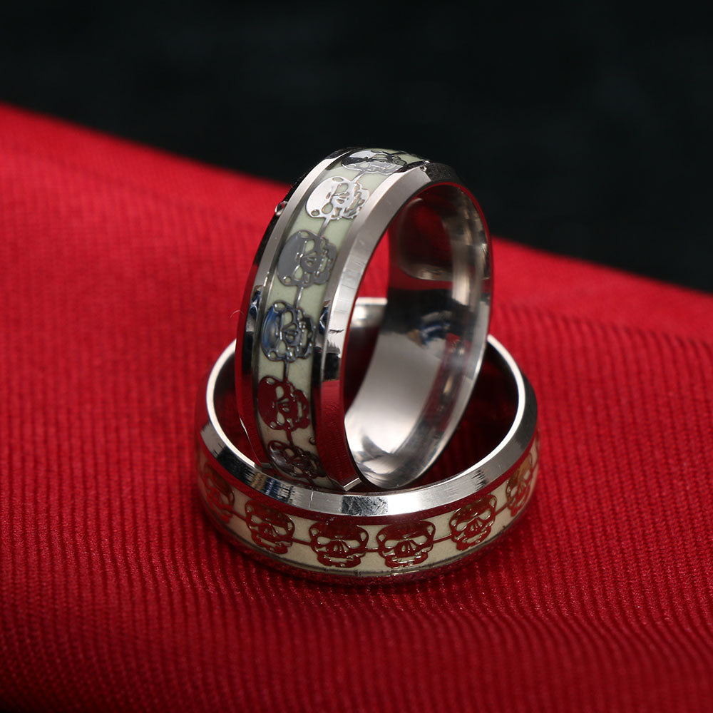 1 Pcs Luminous Skull Rings for Men Gold Silver Glow In The Dark Rings Stainless Steel Women Rings Jewelry