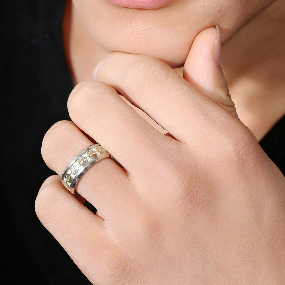 1 Pcs Luminous Skull Rings for Men Gold Silver Glow In The Dark Rings Stainless Steel Women Rings Jewelry