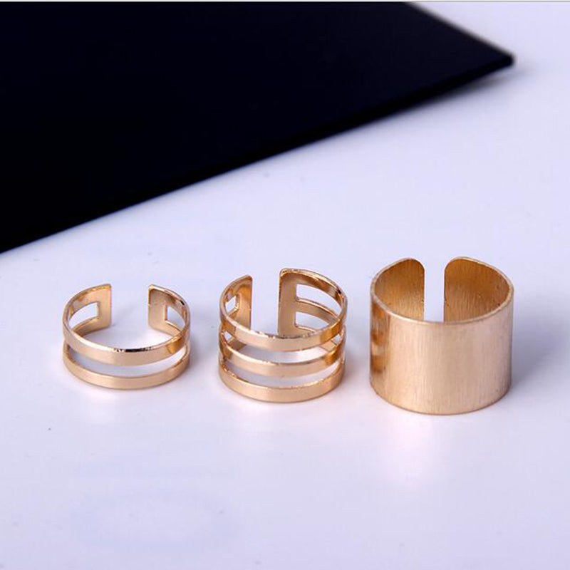 1 Set/3 Pcs Punk Gold Silver Rings Female Anillos Stack Plain Band Midi Mid Finger Knuckle Rings Set for Women Anel Rock Jewelry
