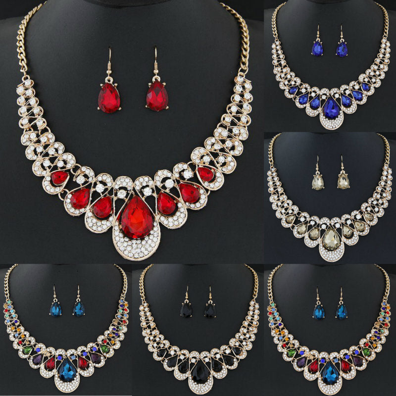 1 Set Charm Women's Jewelry Drop Earrings Gold Color Pendant Choker Necklace Dangle Hook Bib Jewelry