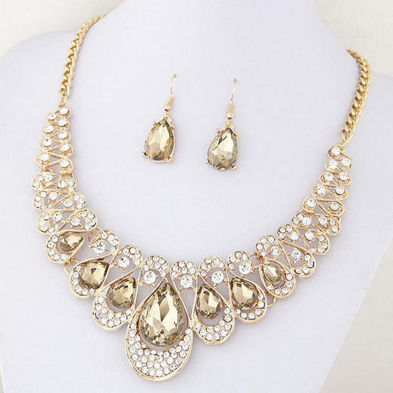 1 Set Charm Women's Jewelry Drop Earrings Gold Color Pendant Choker Necklace Dangle Hook Bib Jewelry