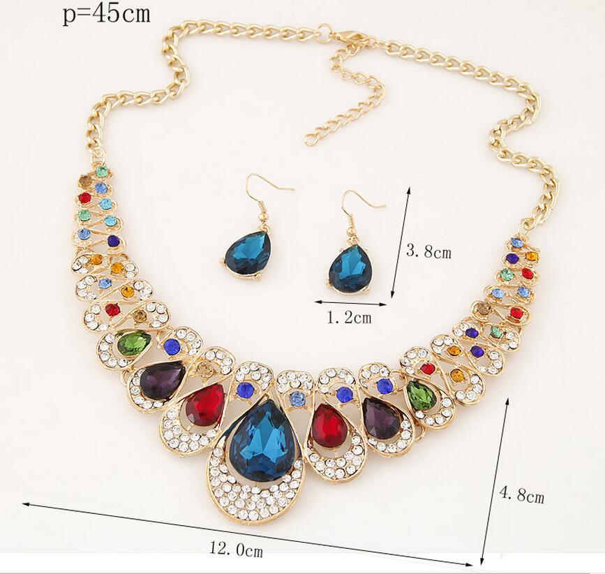 1 Set Charm Women's Jewelry Drop Earrings Gold Color Pendant Choker Necklace Dangle Hook Bib Jewelry