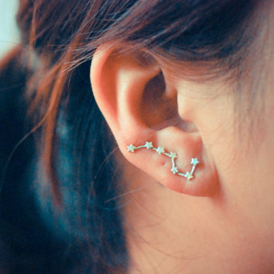 1 pair Women Silver/Rose Gold Color Star Shape Dipper Constellation Clip Earring Ear Vine Ear Sweep Earrings Fashion Jewelry