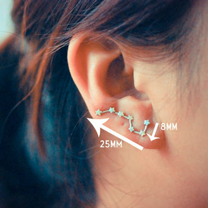 1 pair Women Silver/Rose Gold Color Star Shape Dipper Constellation Clip Earring Ear Vine Ear Sweep Earrings Fashion Jewelry