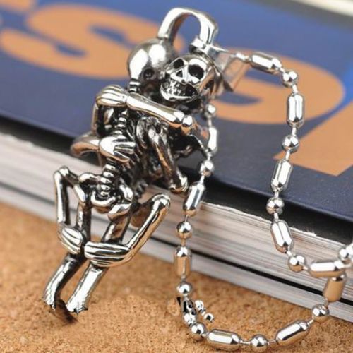 1 pc Hot Men Infinity  Silver Black Stainless Steel Skull Pendant Chain Necklace fine jewelry sale