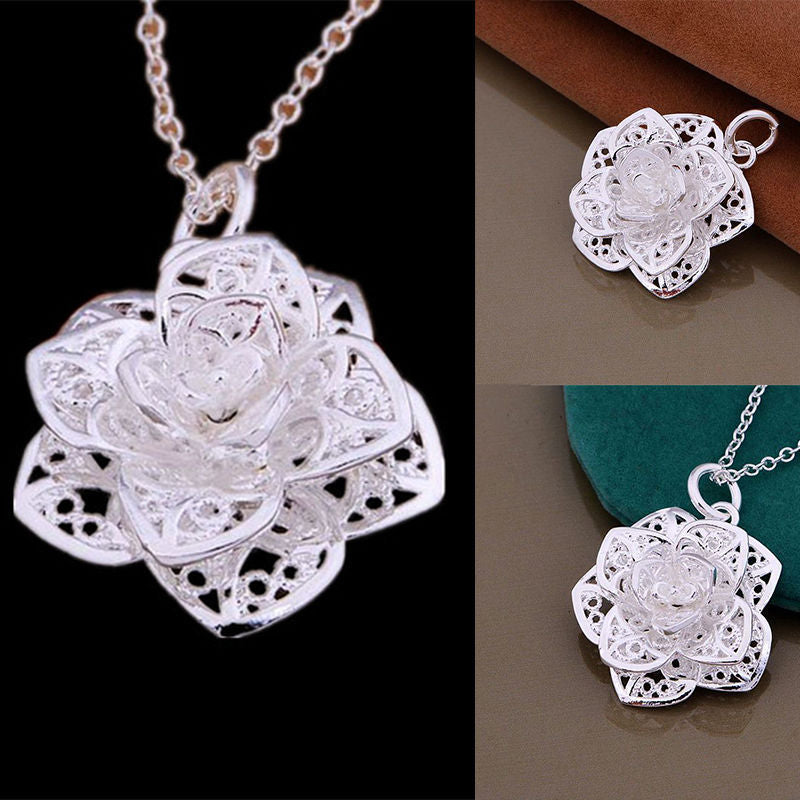 1 pc Women  HOT SALE Heart Flower Pendant Necklace Chain Jewelry NEW fine