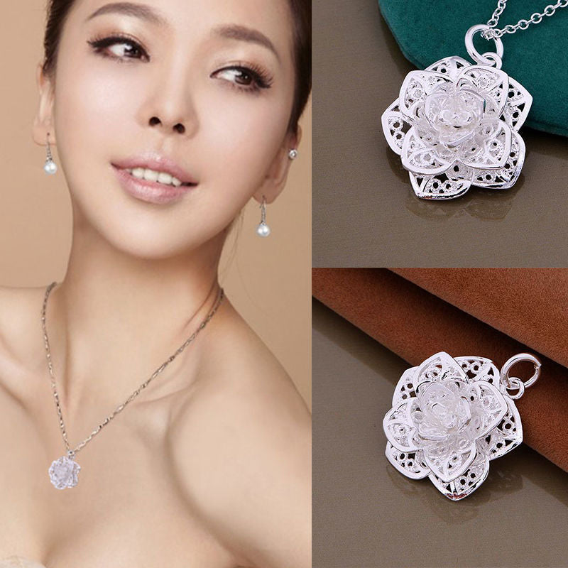 1 pc Women  HOT SALE Heart Flower Pendant Necklace Chain Jewelry NEW fine