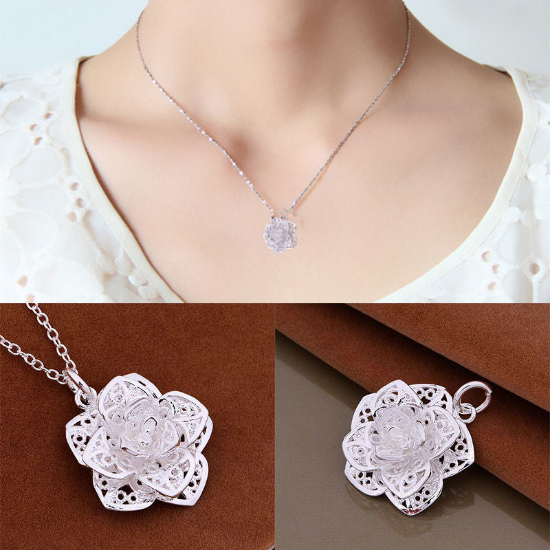 1 pc Women  HOT SALE Heart Flower Pendant Necklace Chain Jewelry NEW fine