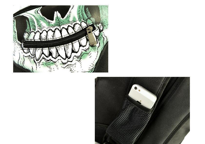 Cool colorful Printing Skull Head Senior High School Bag For Teenage Boys