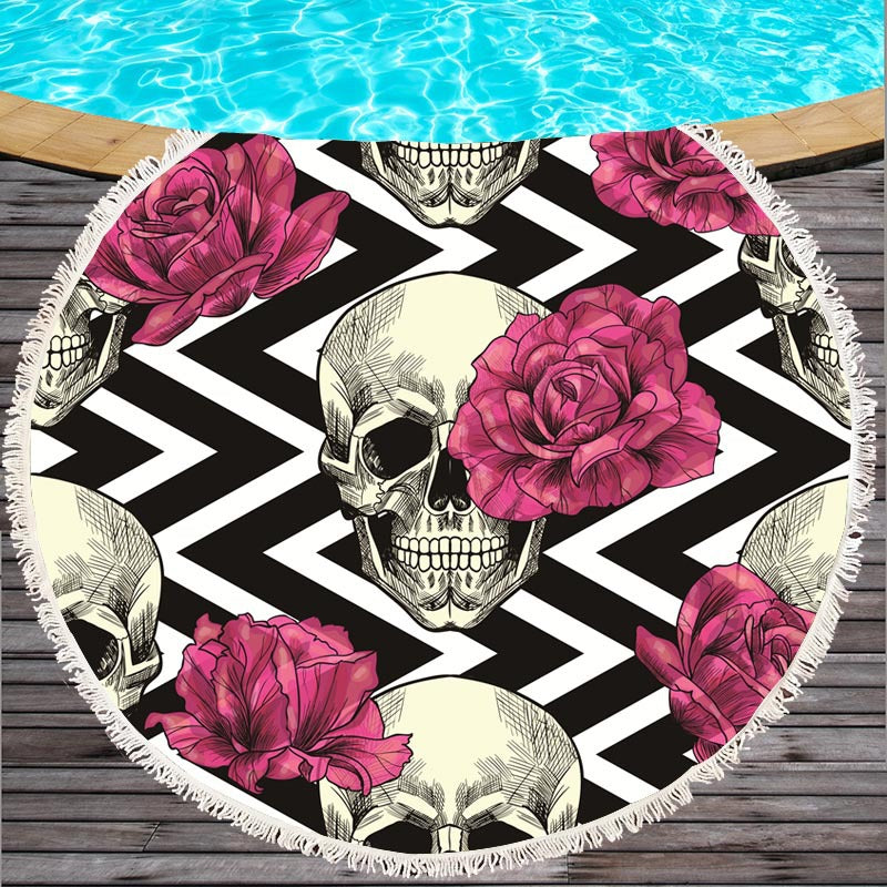10 colors Black Grey red Sugar Skull Summer Round Beach Towel Microfiber Bath Towel Large