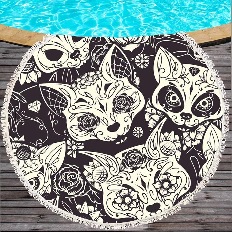 10 colors Black Grey red Sugar Skull Summer Round Beach Towel Microfiber Bath Towel Large