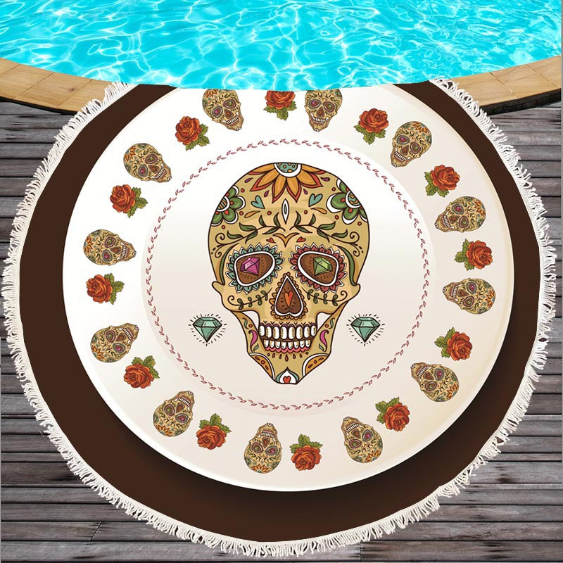 10 colors Black Grey red Sugar Skull Summer Round Beach Towel Microfiber Bath Towel Large