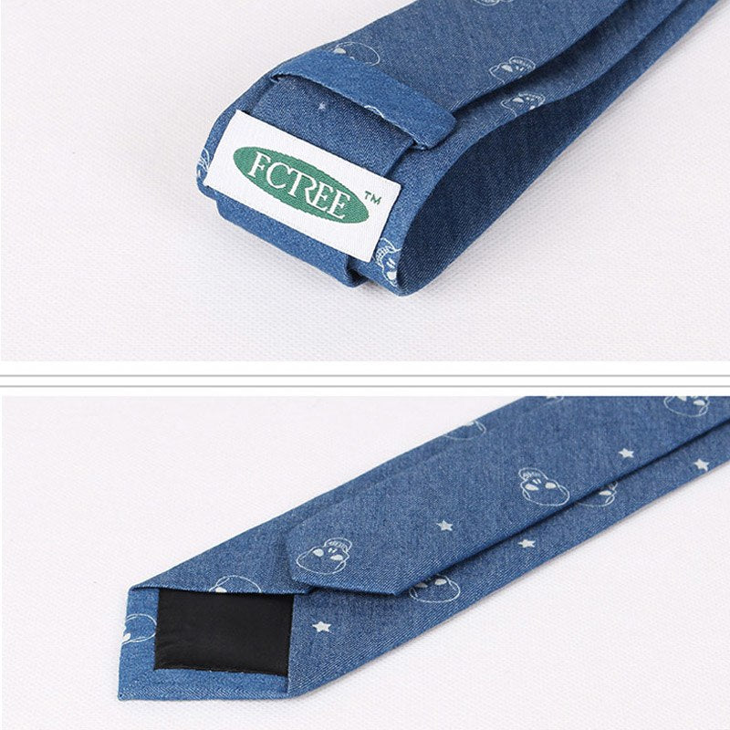 100% Cotton Mens Necktie Retro Style Fashion Denim Printing 6.5cm Skinny Tie