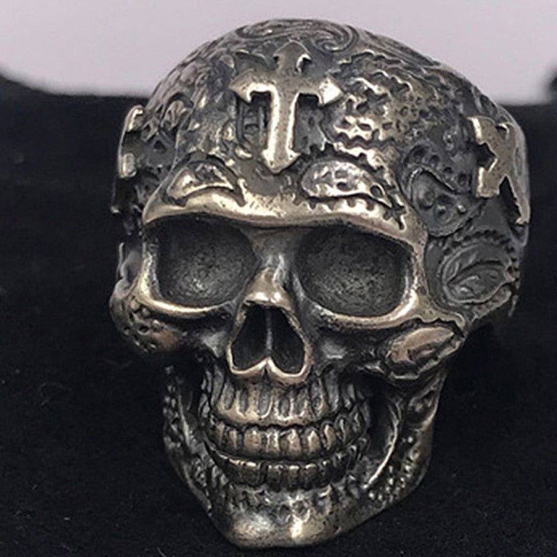 100% Real 925 STERLING SILVER high quality Skeleton Cross Skull Vintage Individuality Men's jewelry Luxury rings
