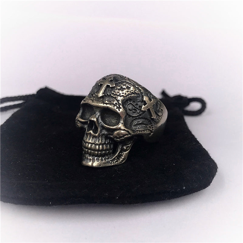 100% Real 925 STERLING SILVER high quality Skeleton Cross Skull Vintage Individuality Men's jewelry Luxury rings