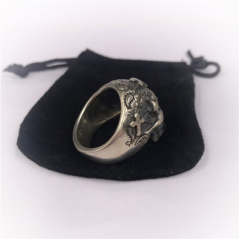 100% Real 925 STERLING SILVER high quality Skeleton Cross Skull Vintage Individuality Men's jewelry Luxury rings